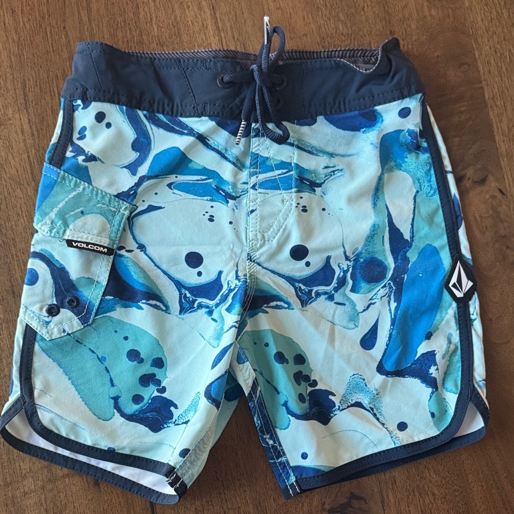 Volcom Teal & Navy Marble Wave Boardshorts